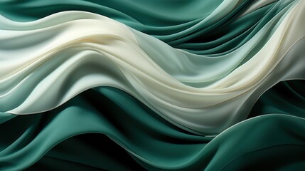 Obraz premium A flowing composition of silky fabric in green and cream hues, evoking elegance and movement.