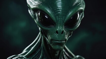 Obraz premium Close up portrait of a green alien creature with unusual skin texture and mysterious eyes