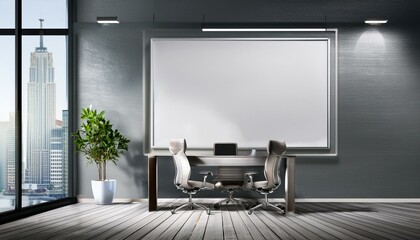 Contemporary office interior with empty frame
