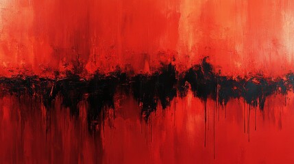 A red and black painting with a red line in the middle. Generative AI