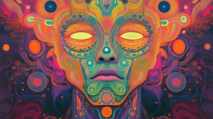 Abstract psychedelic artwork with melting colors and groovy patterns in a digital format