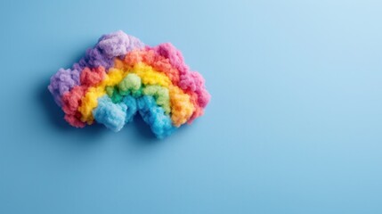 A colorful, fluffy cloud-shaped rainbow on a light blue background, evoking creativity and whimsy.