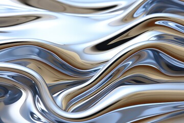 Abstract metallic waves creating a fluid, reflective surface.