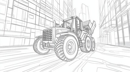 Detailed Kid-Friendly Line Drawing of a Construction Vehicle