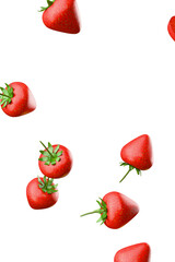 Juicy 3D strawberries flying around on white background