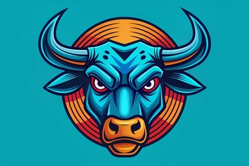 Fototapeta premium Angry Bull with Bitcoin Symbol in Minimalist Style - Vibrant Vector Illustration Representing Financial Market and Cryptocurrency Trends