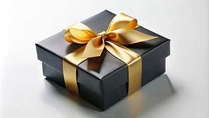 A simple black box adorned with a luxurious golden ribbon, creating an elegant and sophisticated gift presentation.