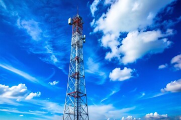 Antenna Mast Against a Clear Blue Sky - Communication Technology, Telecommunications, Radio Signal, Wireless Connectivity, Outdoor Infrastructure, Sky Background, 