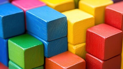 Obraz premium Colorful Wooden Blocks Stacked in Abstract Pattern