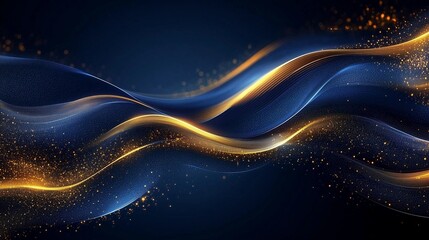 Futuristic Technology: Dynamic Flow of Dark Blue and Gold Lines Against a Blue Background