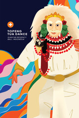 Indonesian Balinese Dancer illustration with colorful background design idea