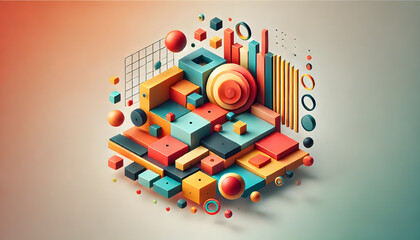 Obraz premium カラフルな幾何学模様の立体アートデザイン