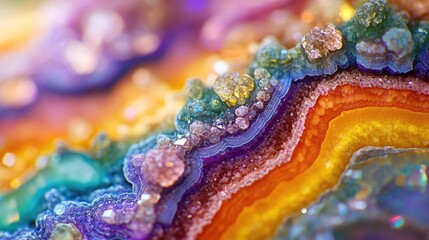 Stunning close-up of colorful geodes, showcasing the intricate layers and unique beauty of natural formations