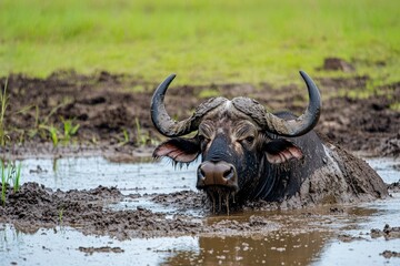Fototapeta premium Pumba - animal running in the savannah with tail up. Beautiful simple AI generated image