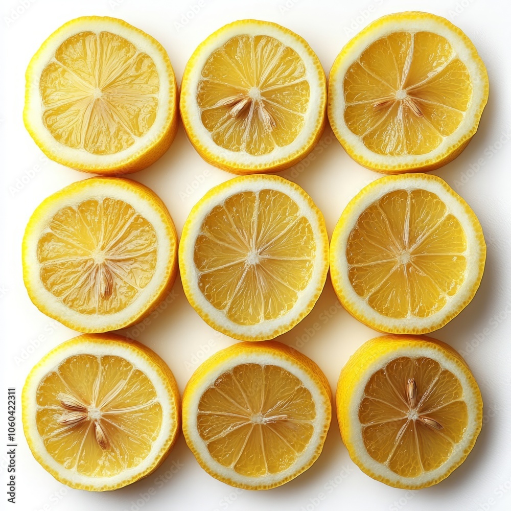 Wall mural freshly squeezed lemon slices on white background, citrus health benefits, natural vitamin c, summer