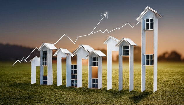 Graph showing housing market growth trends. 3D Rendering
