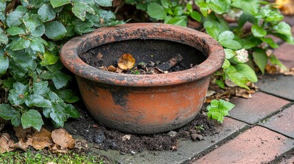 Empty Clay Pot in a Garden