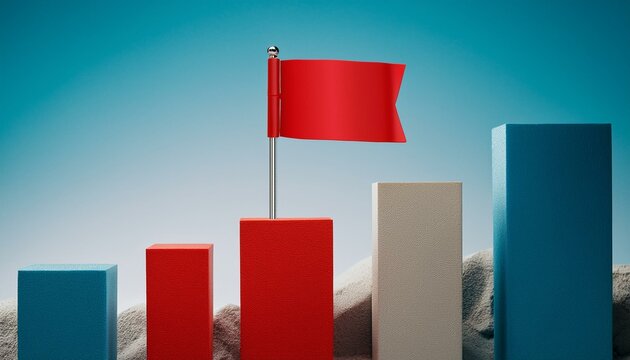 Graph with Red Flag on Top. 3D Rendering