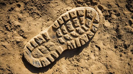 A single shoe print on a dusty surface, suggesting movement or exploration.