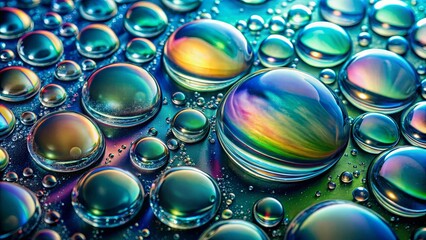 A symphony of iridescent bubbles dancing on a canvas of swirling colors, creating an abstract and mesmerizing display.