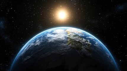 Naklejka premium Earth from Space with Shining Sun