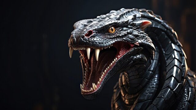 A strikingly detailed rendering of a majestic cobra, its hood flared and fangs bared, ready to strike at any moment.