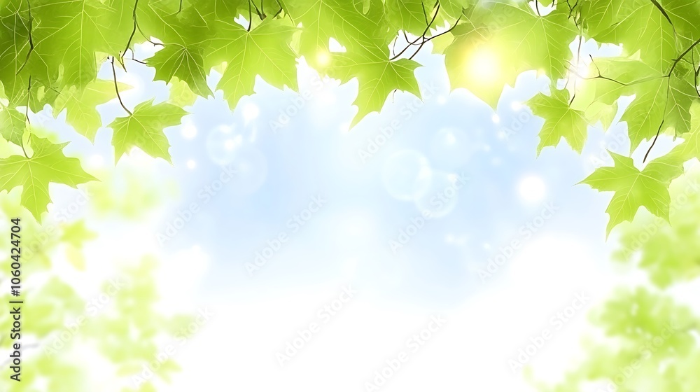 Wall mural spring green leaves background simple neutral background with free space for design