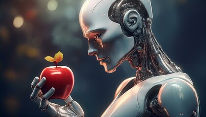 robot and red apples