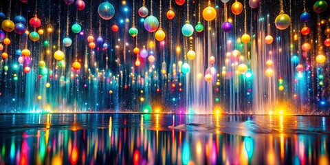 A symphony of vibrant orbs suspended in a mesmerizing cascade of shimmering light, creating an ethereal and magical atmosphere.