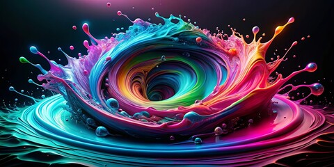 A vortex of vibrant liquid swirls and splashes outwards, creating a mesmerizing display of color...