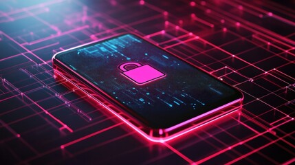 The smartphone displays a prominent lock icon, surrounded by vibrant digital patterns, emphasizing security in a modern context. Generative AI