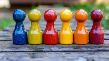 Colorful Wooden Game Pieces in a Row
