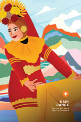 Isolated Indonesian culture West Sumatera Dancer illustration cell shaded style