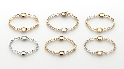 Obraz premium Elegant gold and silver bracelets displayed on soft white paper against a light grey background, showcasing intricate designs and details