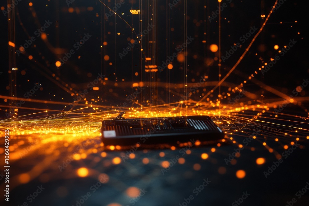 Leinwandbilder A network router surrounded by glowing lines and cables illustrates a vibrant digital landscape, emphasizing connectivity and technology. Generative AI