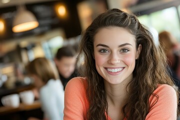 Obraz premium A beautiful girl in a flannel shirt, jeans, and white t-shirt smiles in front of a wooden wall. Beautiful simple AI generated image