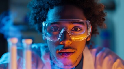 Young Scientist Conducting Experiment with Safety Goggles on National STEAM Day with Lab Lighting