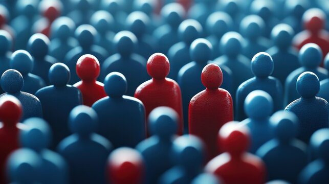 Red Figure Standing Out in a Crowd of Blue Figures