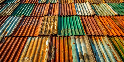 A patchwork of rusted corrugated metal sheets, each telling a story of time and weather