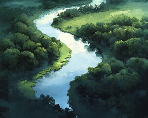 Aerial perspective of a winding river