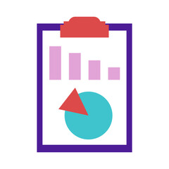 Clipboard with graph bar. Vector simple color flat illustration.