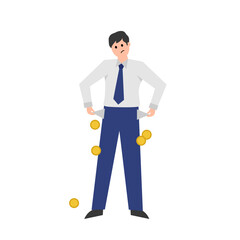 Bankruptcy, a man with empty pockets. Vector simple color flat illustration.