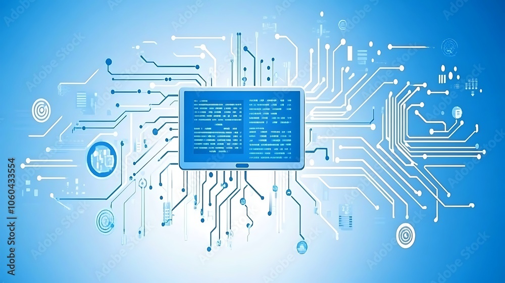 Fototapete digital technology and circuit board minimalist white background with space for text