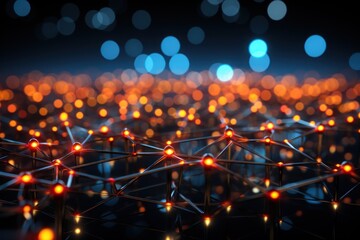 Abstract representation of a network with glowing nodes, symbolizing connectivity and technology.
