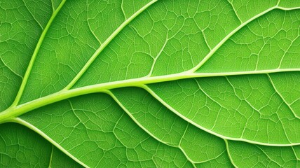 Fototapeta premium Veins of leaf in vibrant green, macro shot, minimalistic, capturing symmetry and nature s design