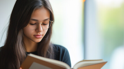 Obraz premium student reading a book, college student studying, person reading a book, woman reading book