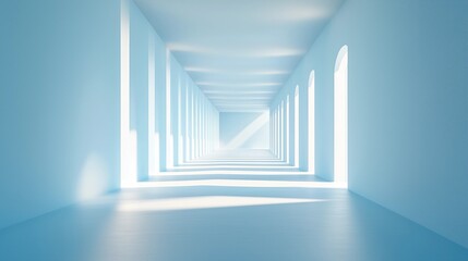 Fototapeta premium Abstract Futuristic White Room Featuring a Corridor and Light Beams, Representing an Innovative Technology Concept