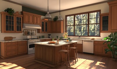 spacious kitchen featuring a wood cabinets and a central island