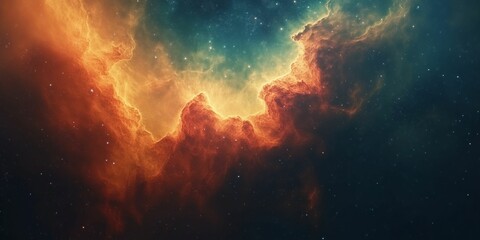 Fiery blue and orange nebula in deep space, Vivid blue and orange nebula in outer space, showcasing the beauty of cosmic clouds and star formations