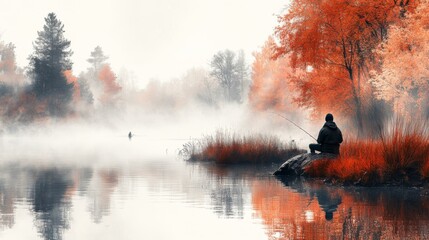 Fototapeta premium Solitude on the Misty Lake